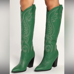 Steve Madden Lasso Green Leather knee high cowboy boots sz 6